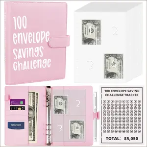 A5 Money Saving Challenge Binder with 100 Numbered Cash Envelopes, 100 Envelope Savings Challenge Book, Budget Organizer for Easy $5,050 Saving Plan, Pink, Great for Summer Goals