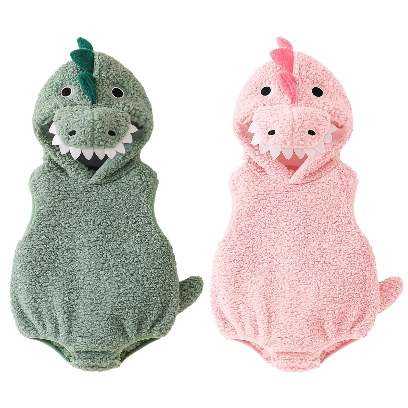 Baby Halloween Dinosaur Costume Plush Sleeveless Hood Romper Party Funny Clothes