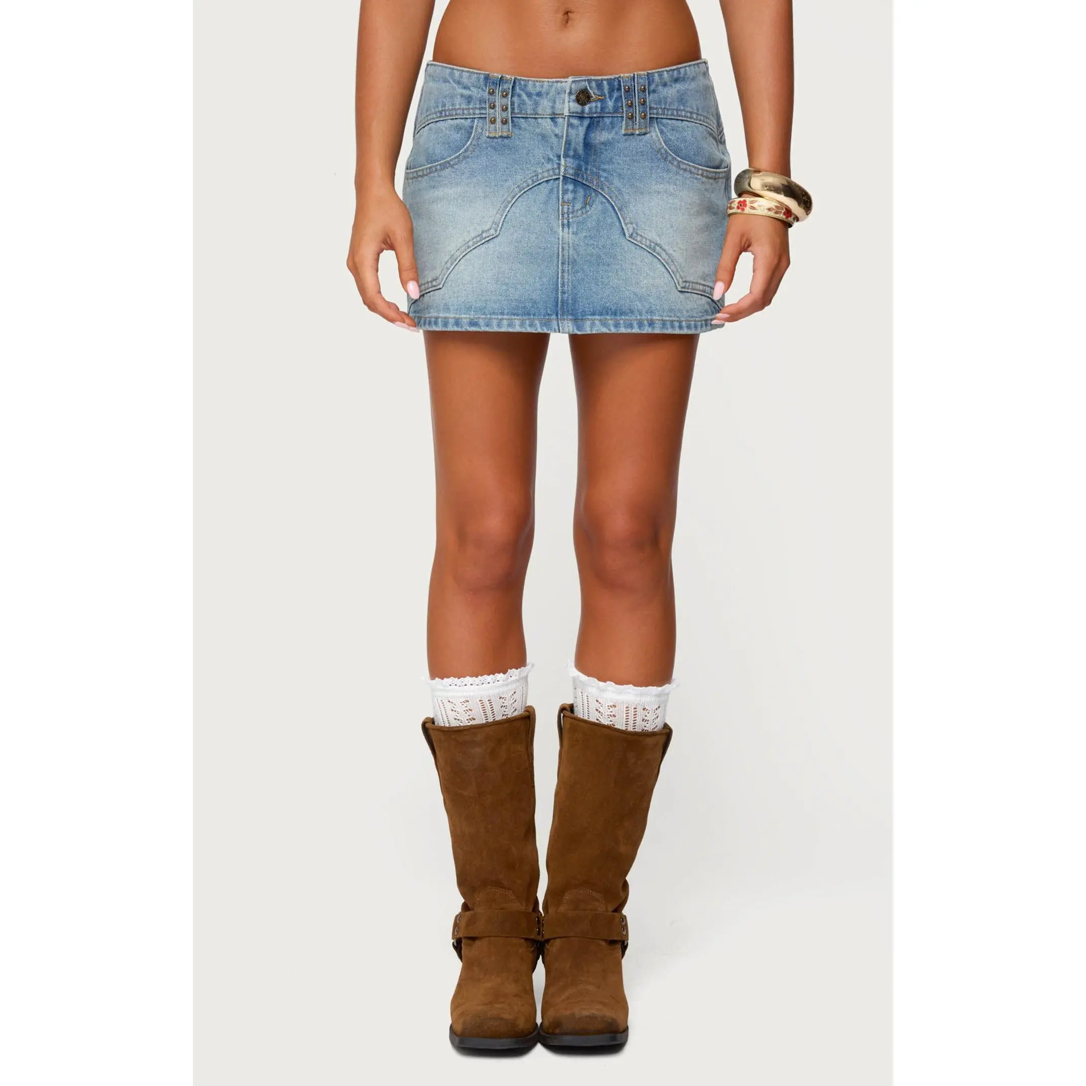 Edikted Women's Tory Western Denim Mini Skirt - Multicolor