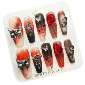 E7 New trend personality medium long removable press on nails Multicolor