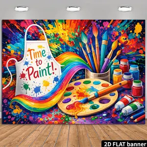 2D Flat Banner Polyester Photography Backdrop, HD Digitally Printed Soft Lightweight Foldable Background Cloth with Colorful Art Painting Theme for Art Themed Parties, Birthday Events, Photo Booths, and Creative Studio Photography