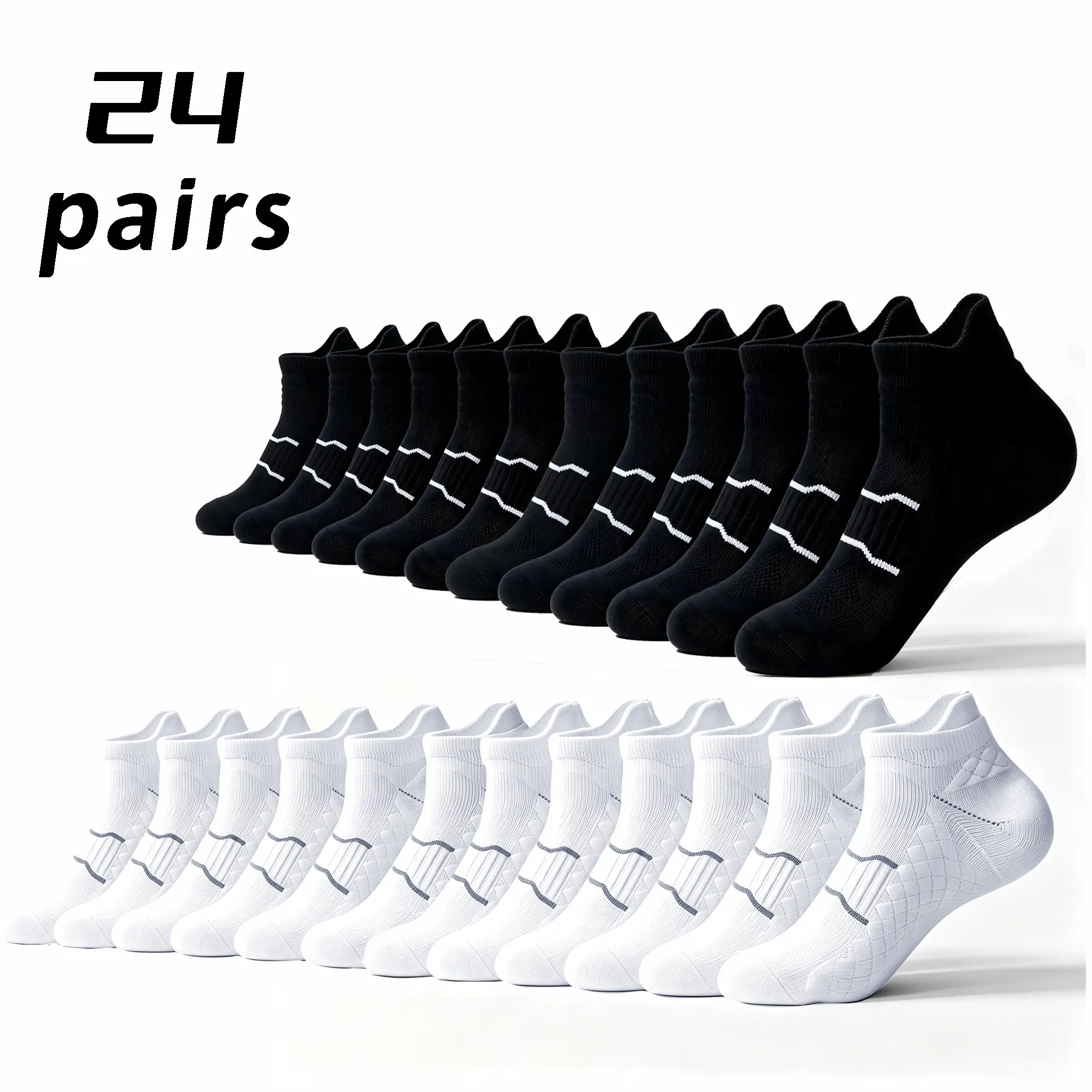 Namashape 24-Pair Pack  Low-Cut  Athletic Basketball Ankle SocksSocks (Unisex) – Breathable, Quick-Drying, Non-Slip, Shock-Absorbing; Features Anti-Chafe Heel Tab, Stay-Put Cuff, and Secure Heel Fit.