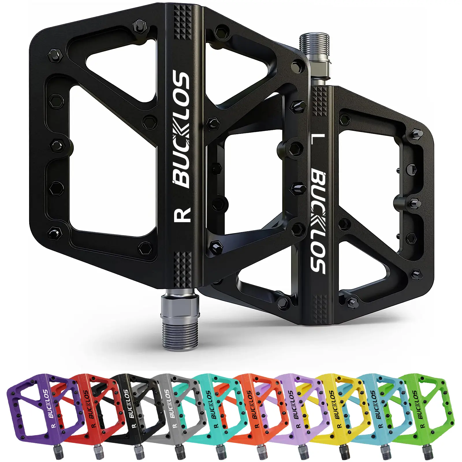 BUCKLOS Bike Pedals, Nylon Fiber Large Platform with Cr-Mo 9/16" Spindle, Non-Slip High-Grip for MTB, Gravel & Road Cycling, Road Cycling Gear Energy Saving Bike Ebike Brakes bike accessories