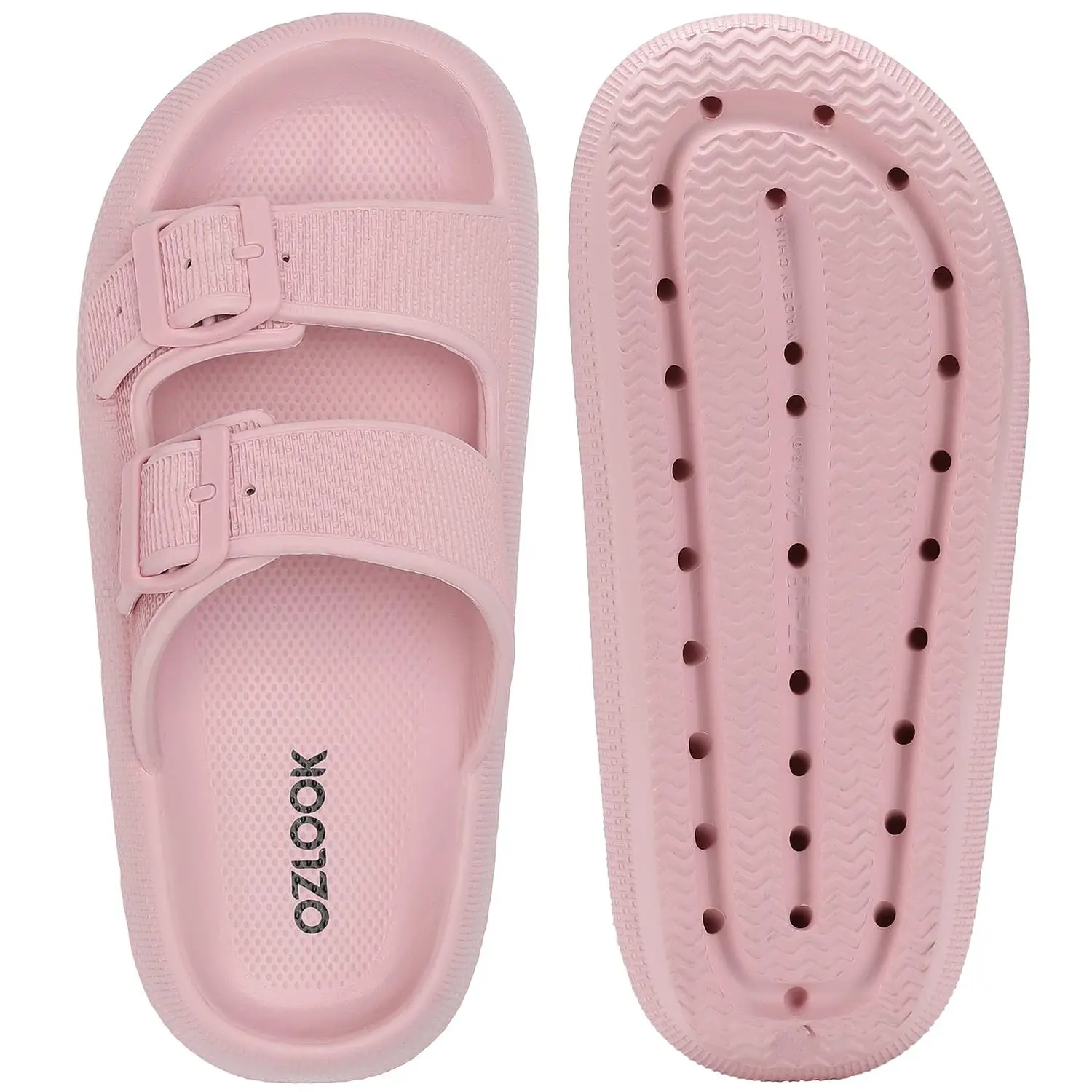 Women's Adjustable Double-Buckle Cloud Slides, Non-Slip Thick-Platform EVA Shower Slippers, Waterproof Quick-Dry Open-Toe Bathroom Footwear for Indoor Bathroom, Pool Use Girl Walking Shoes Flipflop Soft brush nickel close  bathroom accessory black