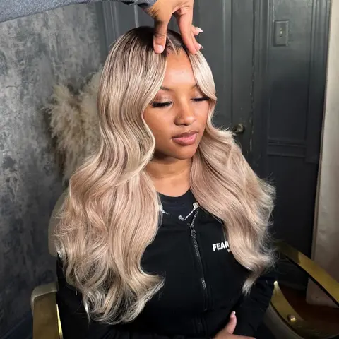 Ombre Ash Blonde Milk Tea Body Wave Drawstring Pre-Cut Lace Human Hair Wigs 13X6 HD Transparent Pre plucked Natural Hair Line Colored Straight Glueless Body Wig For Woman