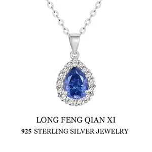S925 Sterling Silver Teardrop Necklace with Super Sparkling Sapphire Moissanite Collarbone Chain neck  alace hypoallergenic gift