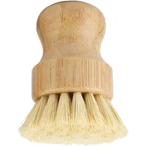 Bamboo Dish Scrub Brushes, Kitchen Wooden Cleaning Scrubbers for Washing Cast Iron Pan/Pot, Natural Sisal Bristles