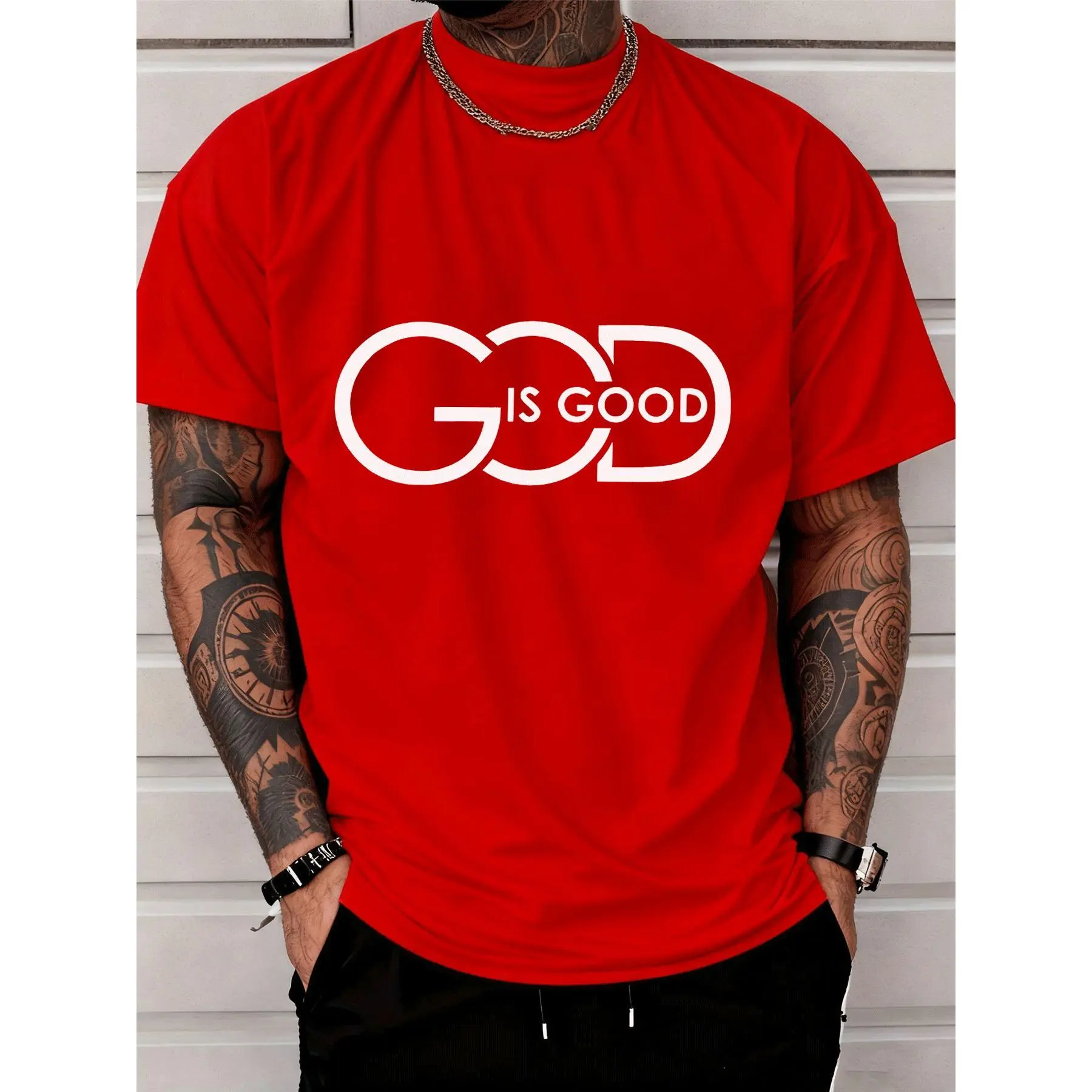 Summer Printed Short-Sleeve T-Shirt with "God is Good" Faith Theme | Unisex Christian Street Style Short-Sleeve T-Shirt