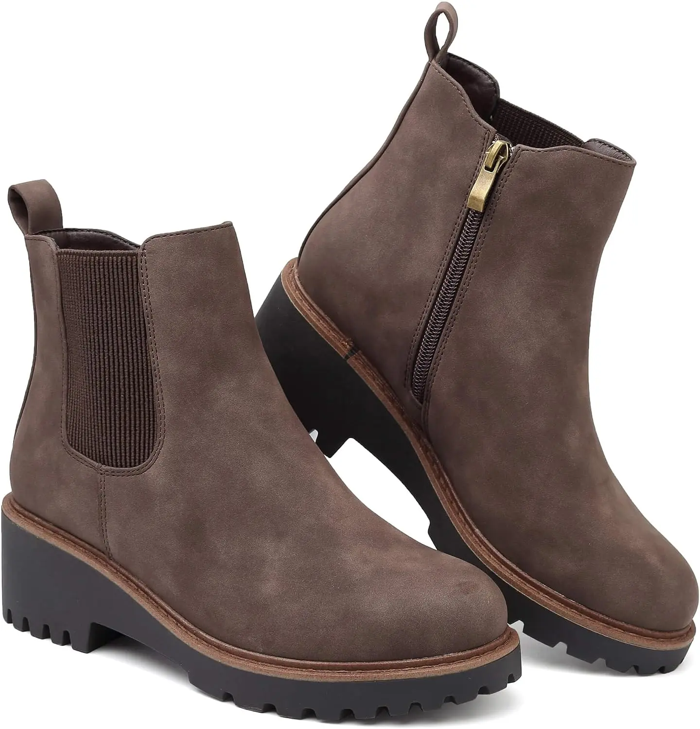 Women's Chelsea Wedge Ankle Boots - Side Zip, Round Toe, Elastic Gore Panel, Cushioned Insole, Thick Lug Outsole, Low Wedge Heel, Everyday Walking Comfort | Footwear, Shoes for Women, Ankle Height Walking Shoes