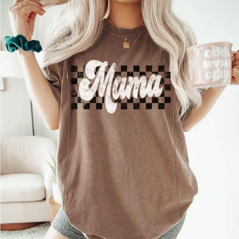 GIFTIFYMAMA Women's Retro Checkered Maternity T-Shirt, Cute Cotton Breastfeeding Top with Hidden Zippers for Easy Nursing, Pregnancy Clothes, Postpartum, Maternity Clothing, Maternity Outfits, Casual Fit Maternity
