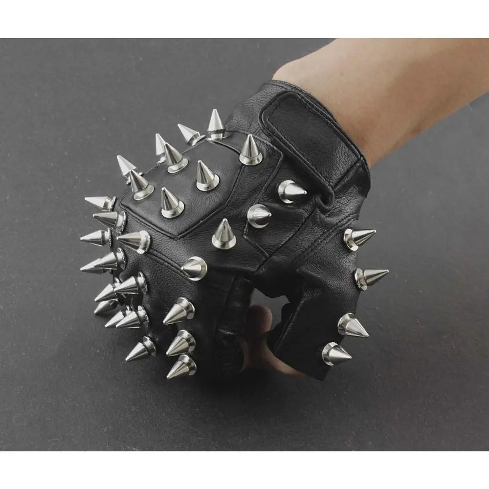 Hedgehog Mens Punk Biker Driving Motorcycle Spike Leather Fingerless Gloves UK10