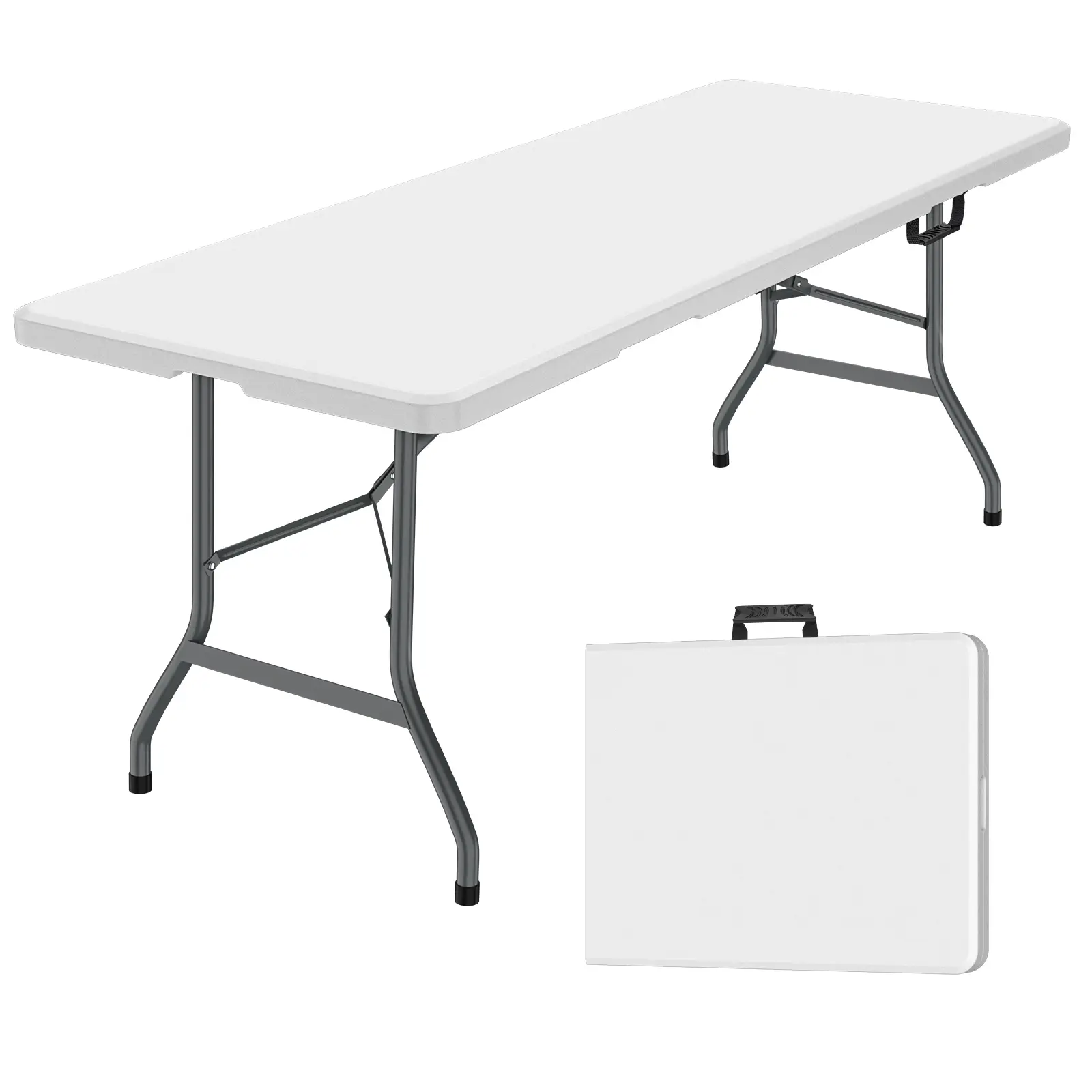 6ft Plastic Folding Table with Handle, Lock - White, for Camping, Party, and Picnic
