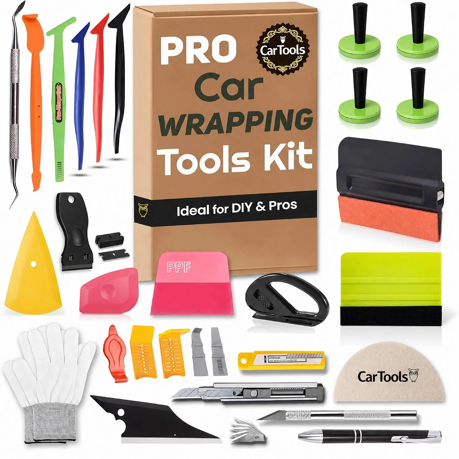 Vinyl Wrap Tool Kit Car Wrap Kit Vehicle Wrapping Tools with Felt Squeegee Utility Knife Magnetic Holders Gloves PPF Tools Stick Tucking for Wraps Automotive Window Tint Tool Installation