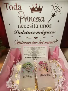 Padrinos Mágicos Godparents Proposal Gift Set of Two 16oz Glasses in Elegant Box Perfect for Princesses Drinkware