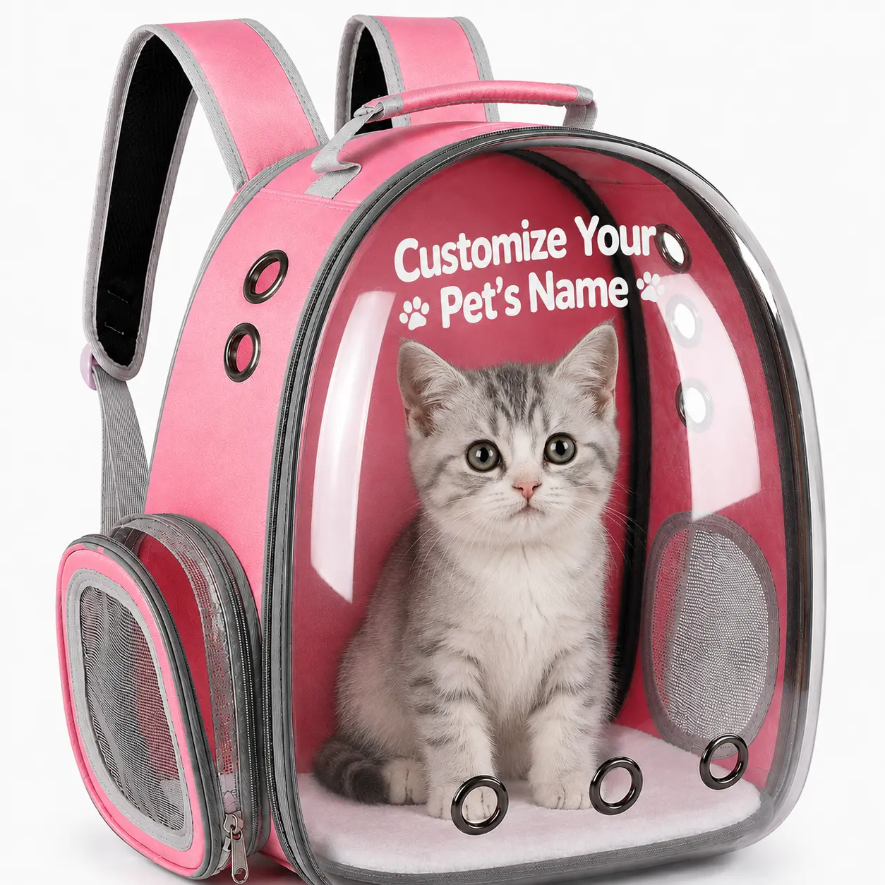 Pink Cat Backpack Carrier with DIY Name Sticker Sheet, Transparent Bubble Pet Backpack, Breathable Design & Padded Straps for Small Cats, Puppies & Bunnies, Travel, Walking, Vet Visits & Outdoor Trips