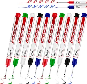 Long Head Long Nib Deep Hole Marker Pens (4/5/10 Pcs Optional) - Quick Dry Waterproof Colorful Multi-purpose Carpenter Markers for Construction, Bathroom, Woodworking & Outdoor/Work