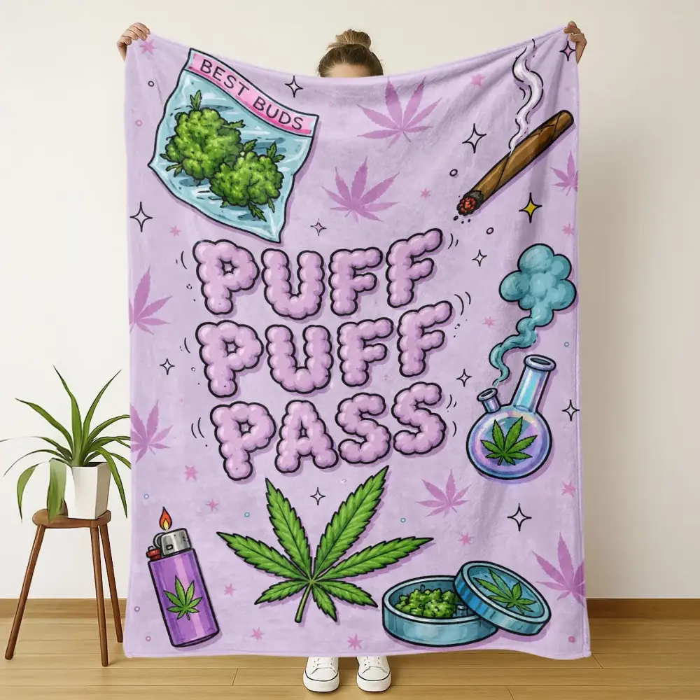 Puff Puff Pass Throw Blanket, Cannabis Leaf Flannel, Soft Cozy Stoner Decor, Ideal for Sofa Bed Couch, Perfect GiftPuff Puff Pass blanket, cannabis blanket, weed blanket, marijuana blanket, stoner blanket, pot leaf blanket, cannabis leaf throw blanket,