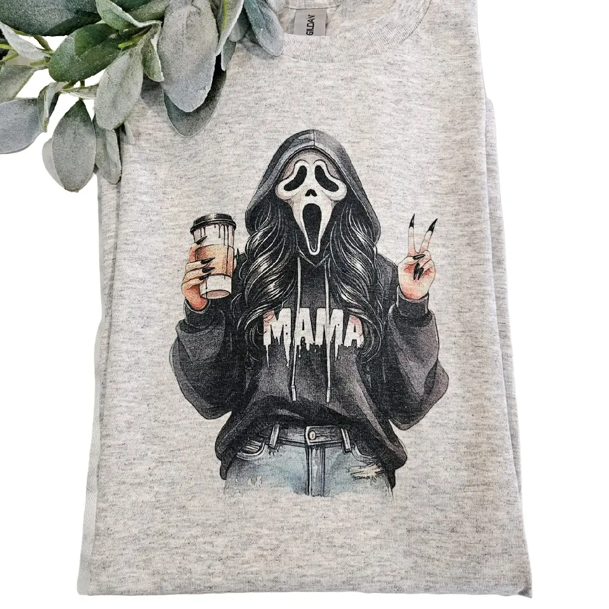 horror mama shirt halloween ghost mom Casual Short sleeve Cute coffee spooky mom vibe