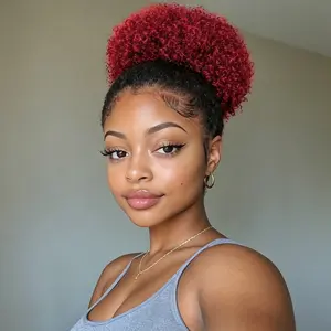 Afro Puff Drawstring Curly Ponytail Bun Hairpiece Short Afro Style Synthetic Kinky Curly Ponytail Extension Natural Hair for Women Quick Updo and Hairstyles