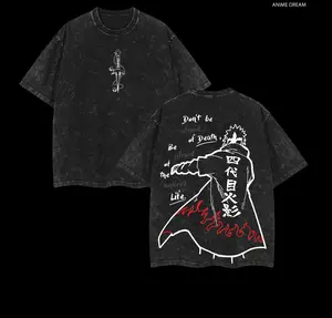 Namikaze Minato Naruto Anime Double Printed Vintage Washed Tee Unisex Oversize Anime Manga Washed Heavyweight Cotton T-shirt, Gift For Anime Fan, Anime Lover