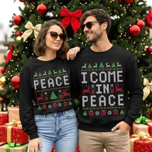 Matching Ugly Christmas Sweaters for Couples, “Come In Peace” Couple Christmas Sweatshirts, Funny Christmas Gifts