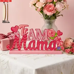 2D Flat Mother's Day Table Decor, Spanish Style Wooden Centerpiece, Desktop Sign Decoration, Wooden Letter Sign, Perfect for Mother's Day Party Supplies, Flat Decorative Sign, Novelty Desk Decor