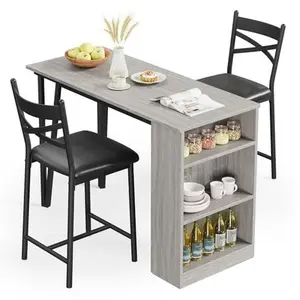 GARVEE Dining Table Set for 2, Expandable Counter Height, MDF & Metal, 3 Storage Shelves, Small Space, Easy Assembly