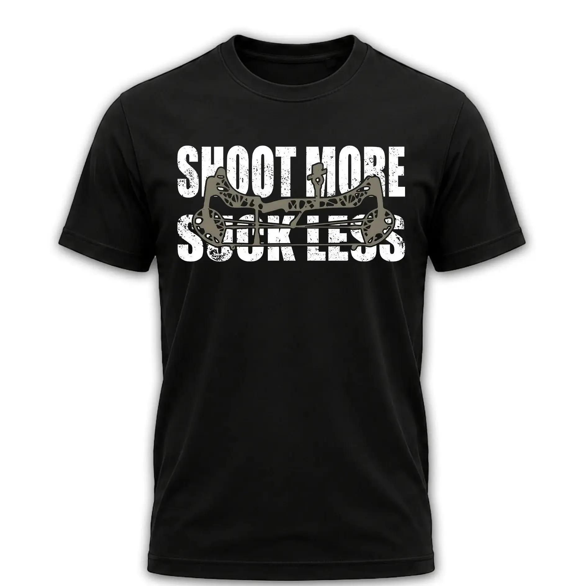 "Shoot More Suck Less" Men's Shirt Hunting T-shirt, Crew Bowhunting Shirt, Deer Skull Archery Tee, Archery Tactical Gear, Unisex Short Sleeve Casual 100%, Outdoor Gift For Men, Made In USA. Classic Cotton