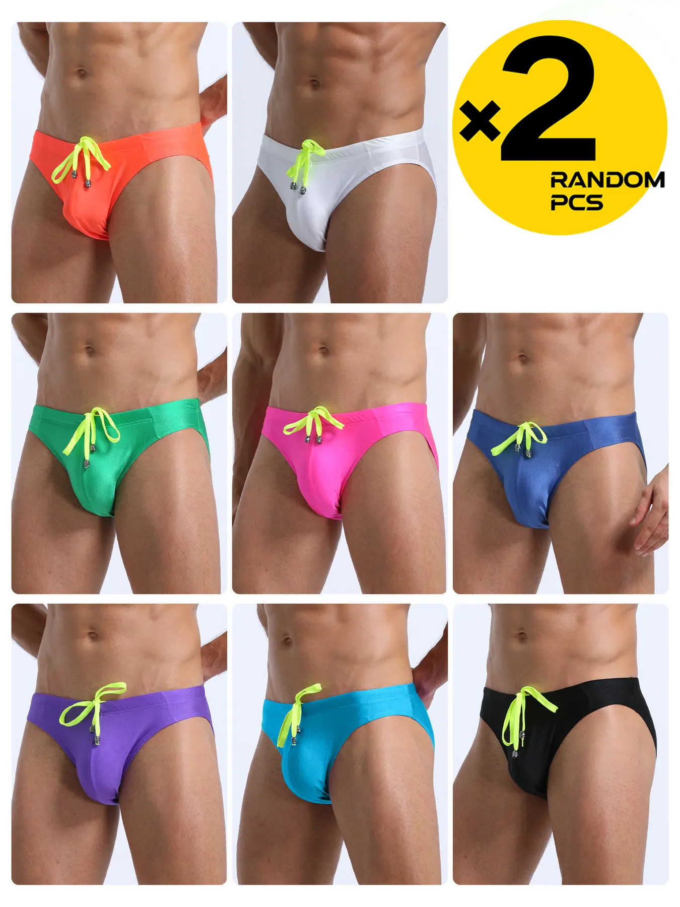 Men's Sexy Triangle Active Swimming Swim Trunks, Random 2/3/4 Pack, Quick-Dry Solid Color, Adjustable Drawstring, Professional Racing, All Seasons