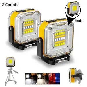 2-Pack Magnetic Multi-Functional 360° Rotating Work Light, COB+LED Pocket Lighting Tool, Mini Portable Dual-Sided Flashlight, Camping & Emergency Use