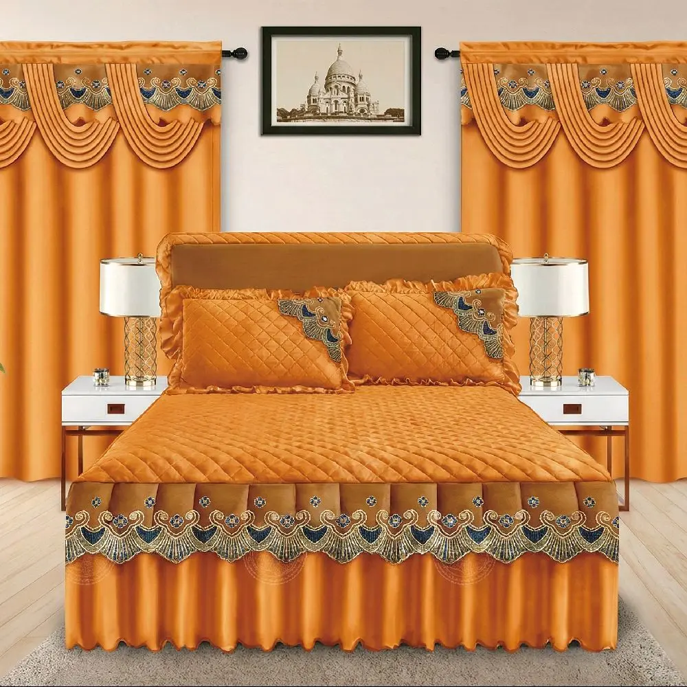 5 Piece Deep Amber Bedding Set with Matching Curtains for Cozy Home Decor New Sheet Complete Bedroom Set Ideal for Coordinated Look