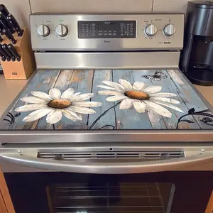 1pc 2D Flat,Stovetop Protector Mat with Daisies & Butterfly Design - Heat-Resistant Non-Slip Scratch-Proof  for Gas/Electric Stoves, Washing Machines, Dryers - Easy-Clean Kitchen Appliance Cover, Stove Cover