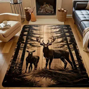 Forest Deer Shadow Rectangular HD Printed Carpet, Living Room Rug - Double Lock Edge, Machine Washable, Non - Slip, Ideal for Multiple Rooms, Great Birthday Gift