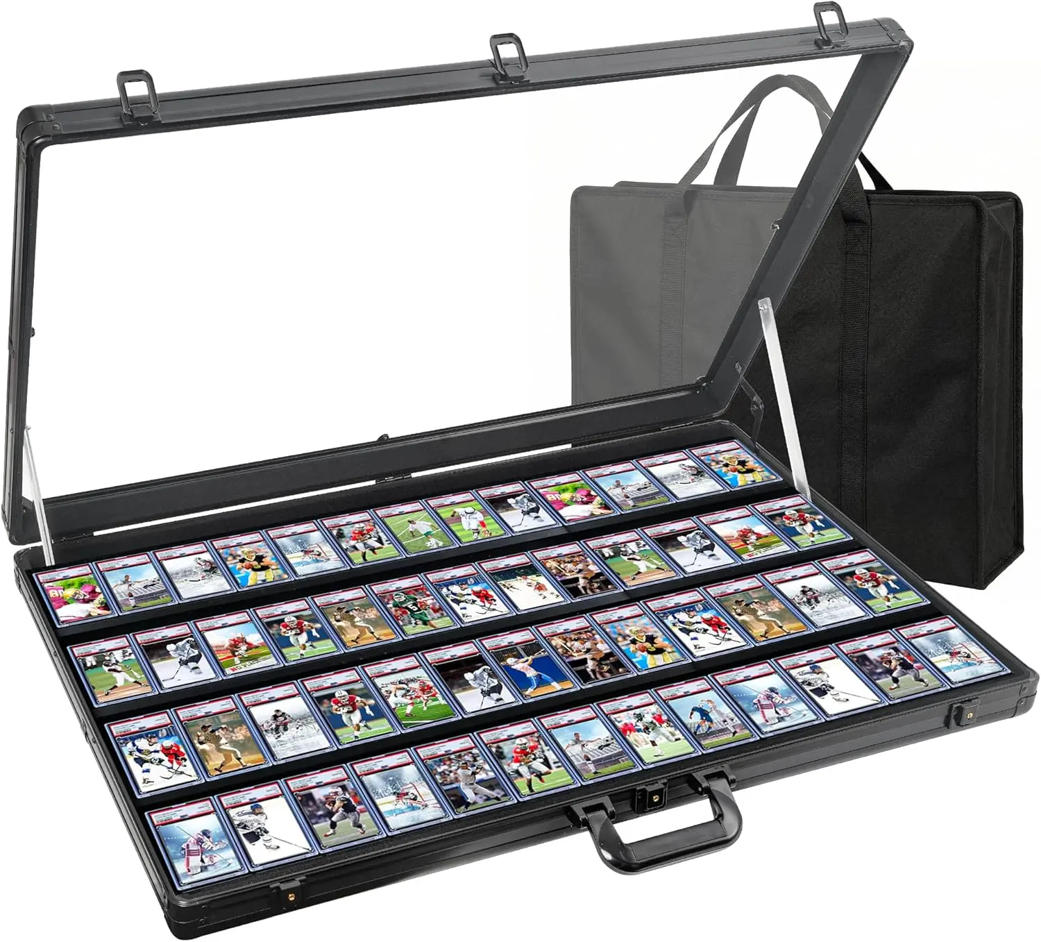Card Display Case Aluminum Trade Show Display Case Large Portable Trading with Lock for Collectibles, Sports Cards. 34IN x 22IN - Black