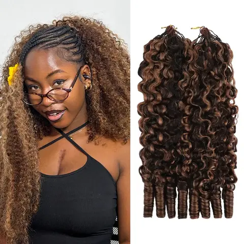 YGwigs Mixed Color Miracle Knots Burmese Curly with Spiral Curls Feather Crochet Human Hair – Full Volume Natural Finish, Soft Lightweight