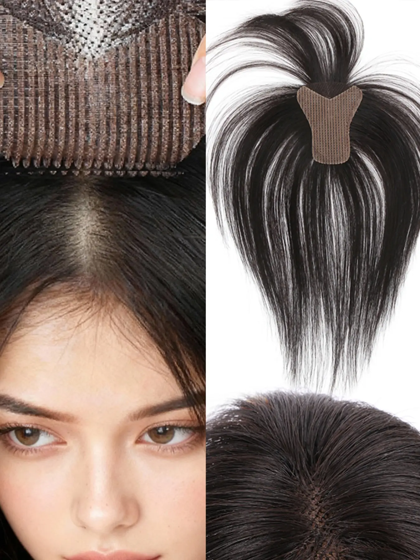 No Clip Real Natural Human Hair Topper For Forehead Magic Paste Weightless Volume Face Framing Cover Wide Forehead Air Bangs 10inch 25cm Real Hair Toppers