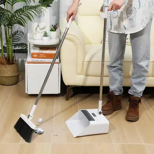 Broom and dustpan combination set, ergonomic long-handled floor cleaning set, broom and dustpan combination, pet hair magnetic brush, suitable for home, office, school and dormitory