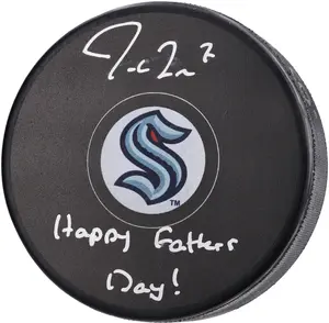 Jordan Eberle Seattle Kraken Autographed Hockey Puck with "Happy Father's Day!" Inscription - NHL Auctions Exclusive - Fanatics Authentic Certified
