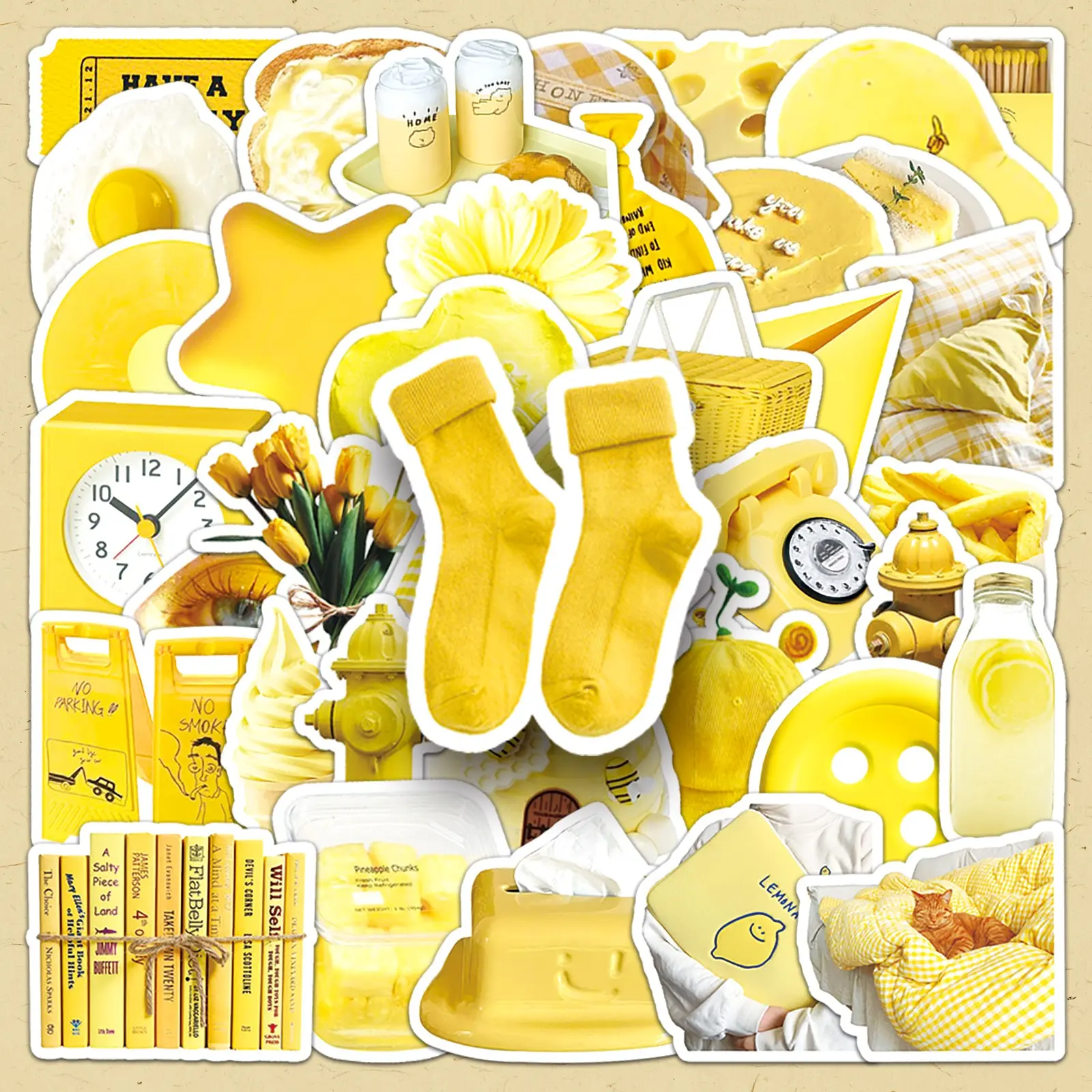 Yellow Theme Sticker, 100pcs/set Self Adhesive Decorative Sticker, DIY Decals for Water Bottle, Laptop, Phone Case, Scrapbooking, Journal Making