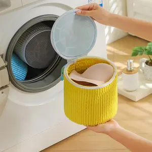 Durable Underwear Laundry Bag, Multi-Purpose Oval Design, Blue Zipper, Soft Lining, Chenille Fabric, Noise Reduction