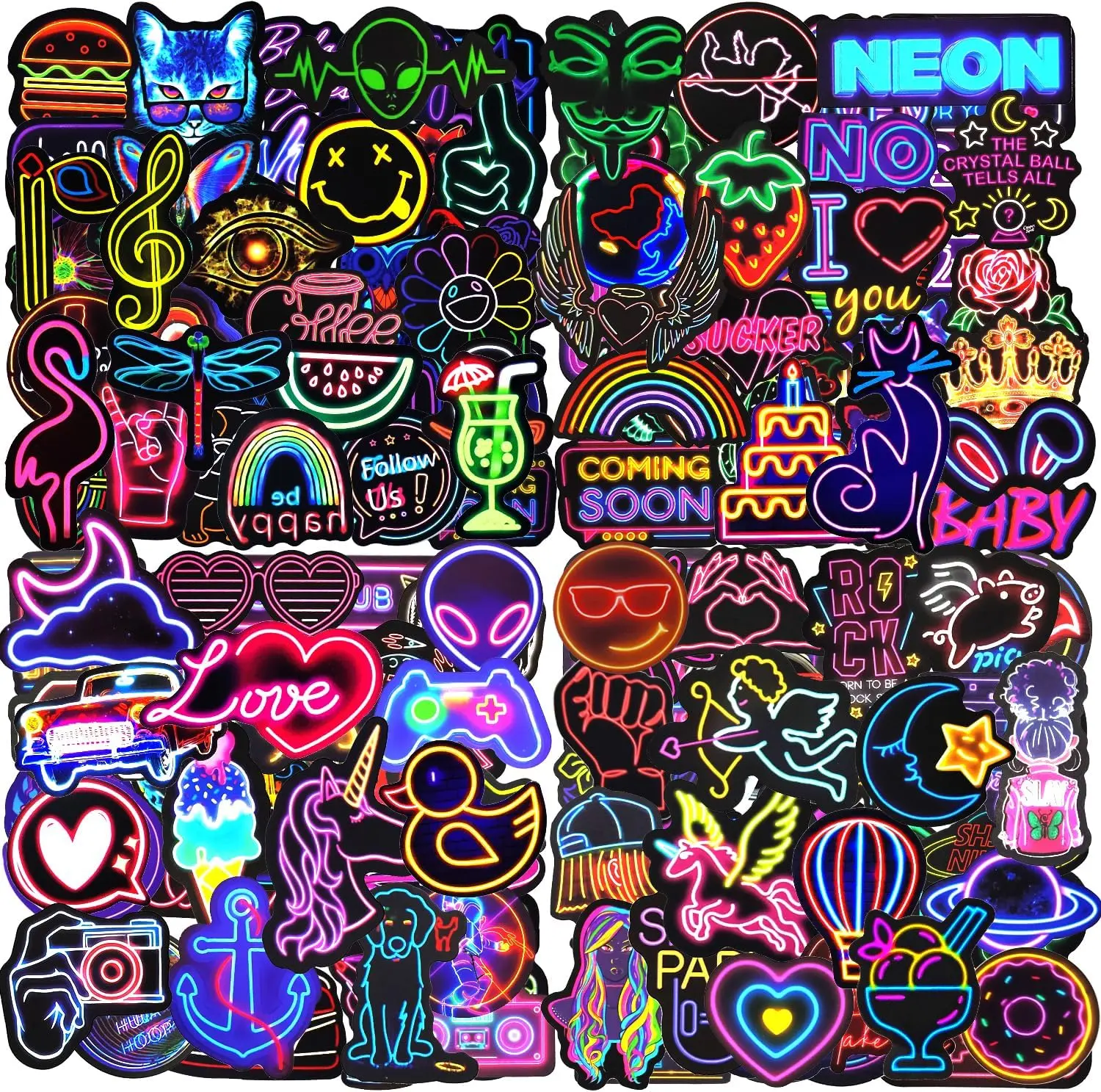 Water Bottle Stickers 200 Pcs Cool Neon Stickers