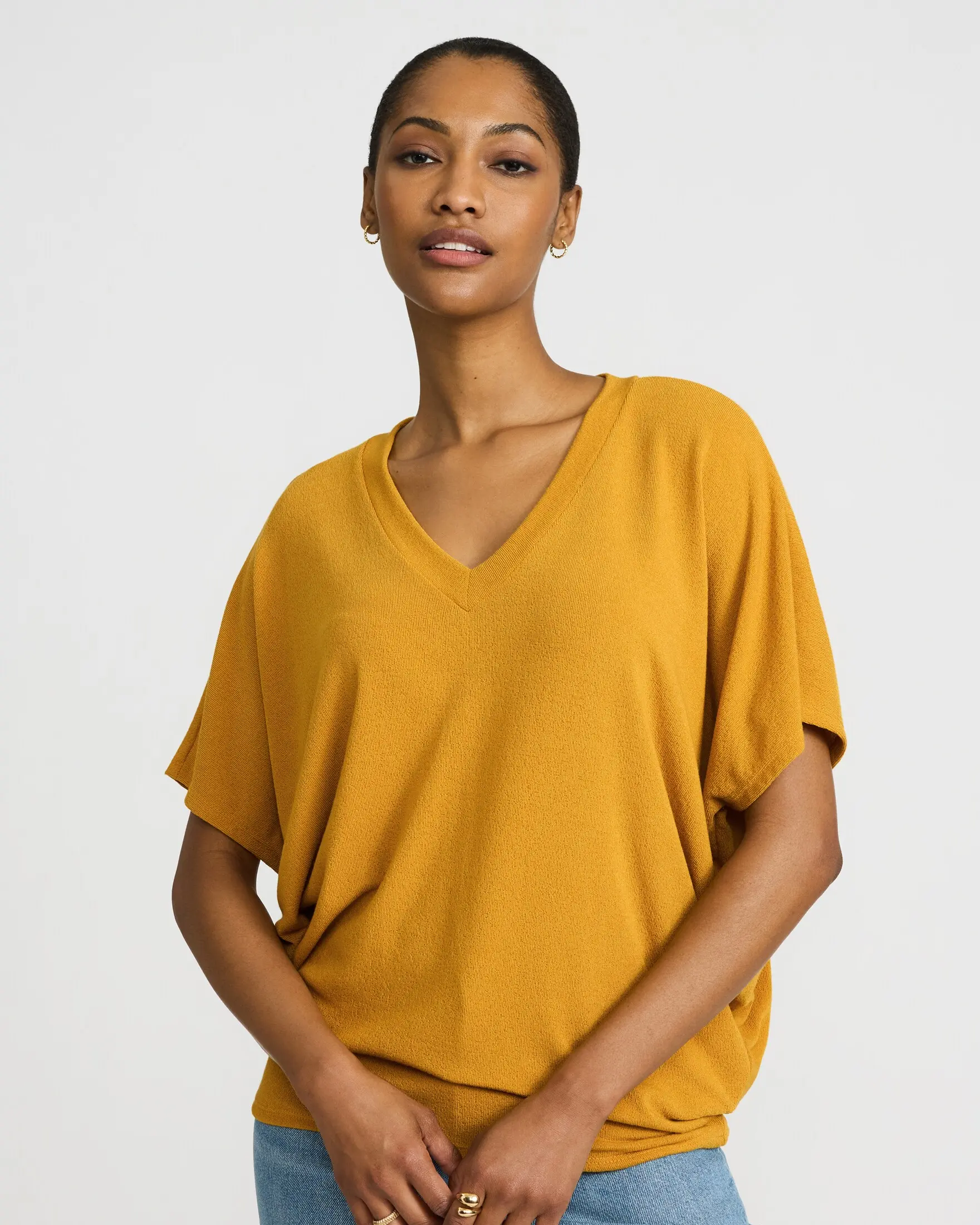 Express Relaxed Crepe V-Neck Short Sleeve Sweater