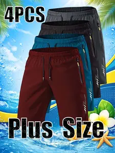 4pcs Ice Feel Quick-Dry Plus Size Shorts, 1xl-5xl, Loose Fit, Sporty, Breathable, Ideal for Sports, Outdoor, Daily Wear, Gift