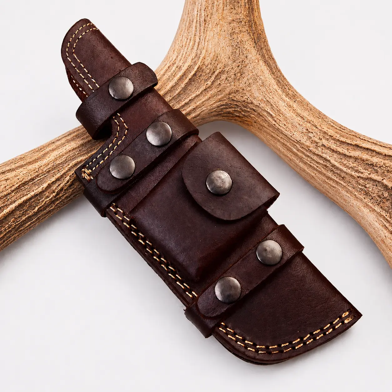 Handmade Leather Horizontal Knife Sheath - Double-Stitched Universal Cover for 9-Inch Fixed Blade Knives, Ideal for Adults Hiking, Bushcrafting, Camping