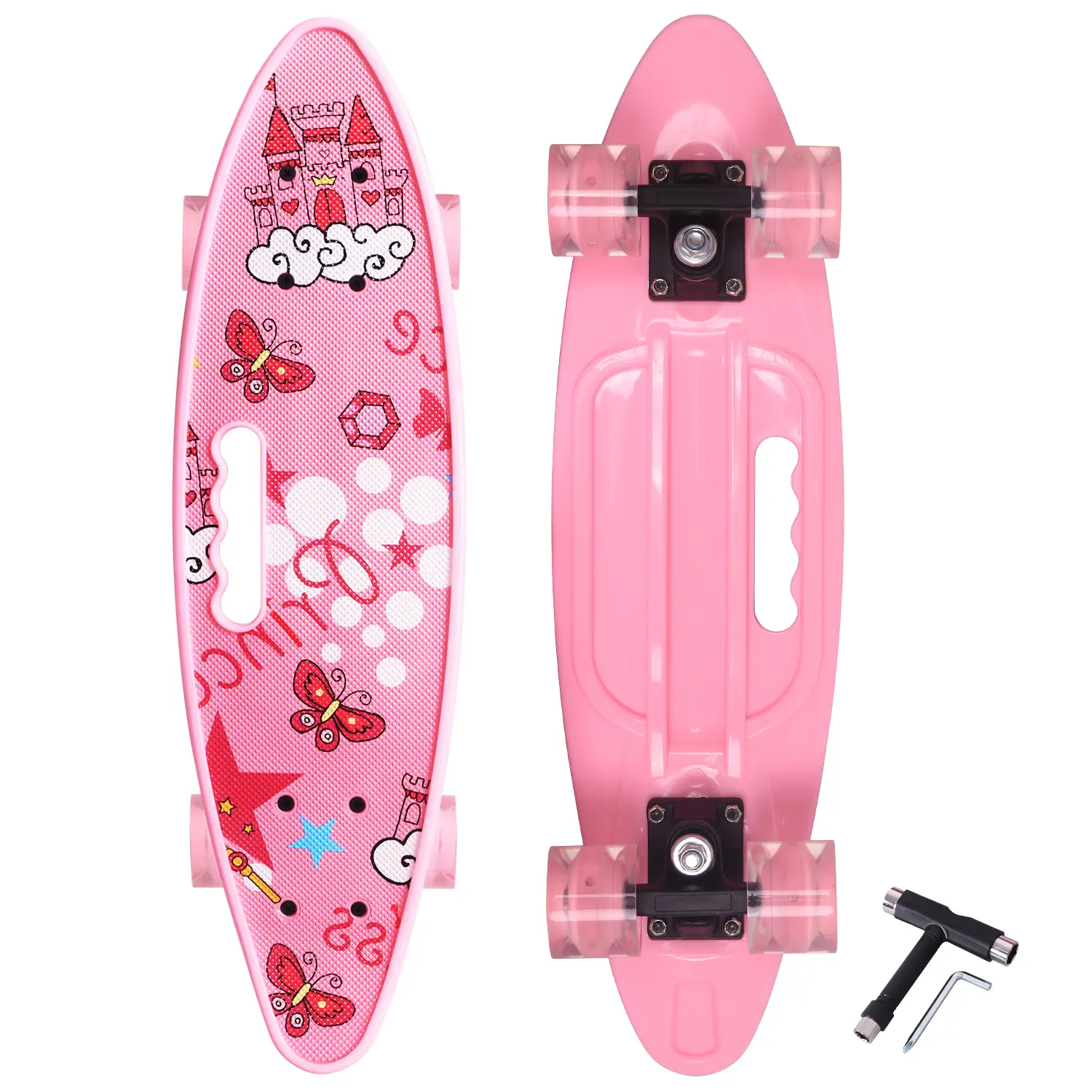 Nattork 23×6.5 Inches Mini Cruiser Skateboard with Skateboard Deck for Youth - Equipped with Light-Up PU Wheels, Ideal for Parks, Playgrounds, Light Up Wheels, Pp Deck, Cruising, Handle