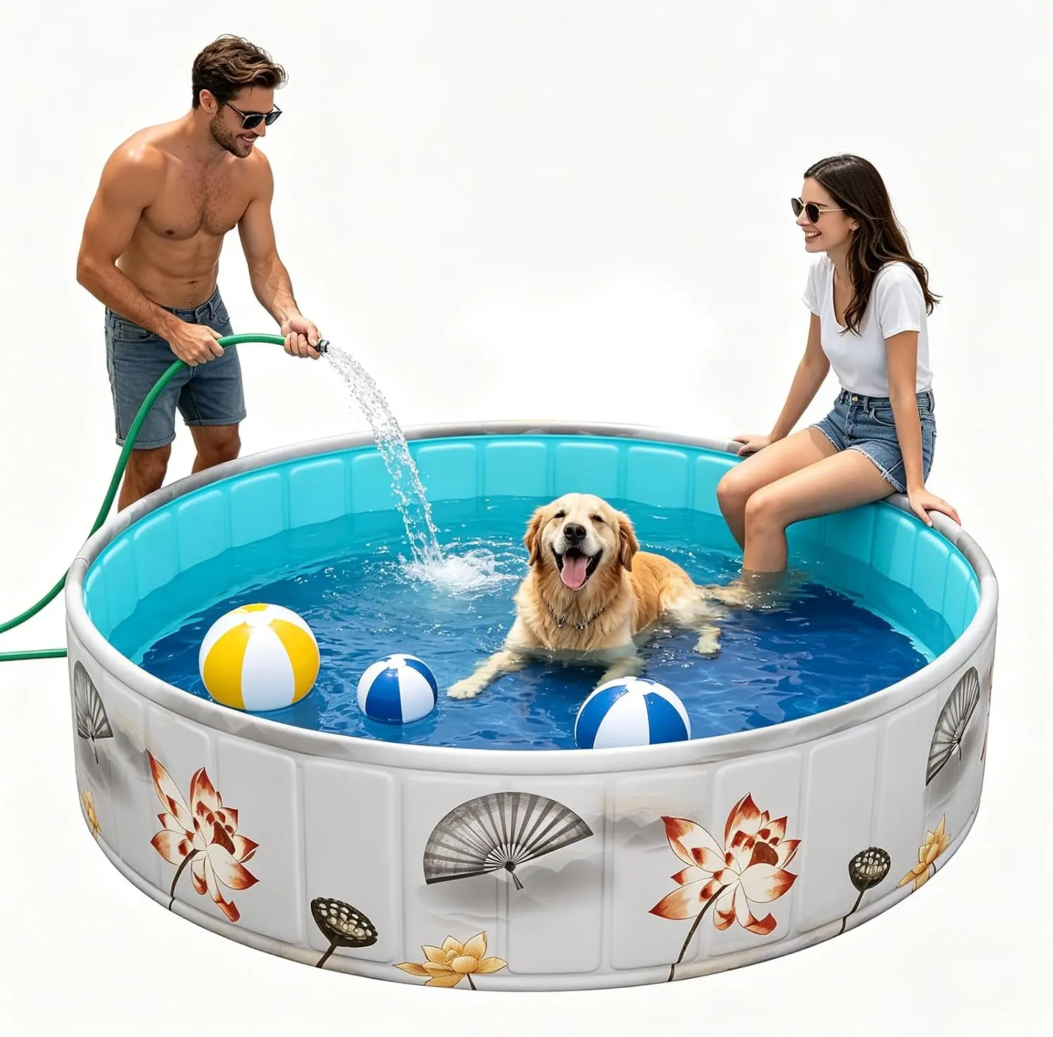 HAIKE Foldable Pet Pool Height 15.7IN, Portable Dog Pool with Quick Drain Outlet, Wading Pool for Dogs Puppies and Kids, Heavy-Duty Oxford Cloth Swimming Pool for Indoor Outdoor (Lotus 39.3x15.7 Inch)