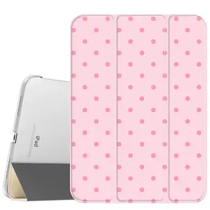 Cute Pink Dots Purple Case for iPad A16 2025 / iPad air 6/ iPad mini 6, Slim Stand Cover with Soft Translucent Frosted Back Pencil Slot, for Samsung Galaxy Tab S9 Tablet Cases