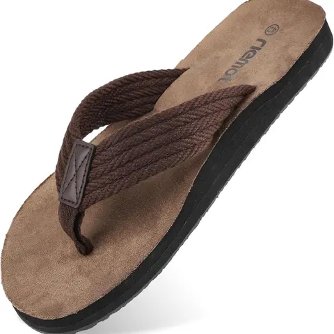 Riemot Men's Wedge Flip Flop Sandals - Open Toe Beach Casual Shoes with Soft Suede-Touch Footbed, Arch Support, Anti-Slip Rubber Sole, Ankle Comfort for Summer Beach, Home Lounge, Errands