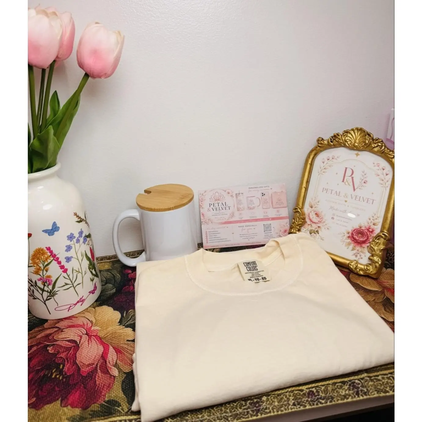 Petal & Velvet Personalized T-Shirt & Mug Gift Set - Customizable Colors Name Photos Theme Style - Perfect for Birthdays Special Occasions - Made to Order