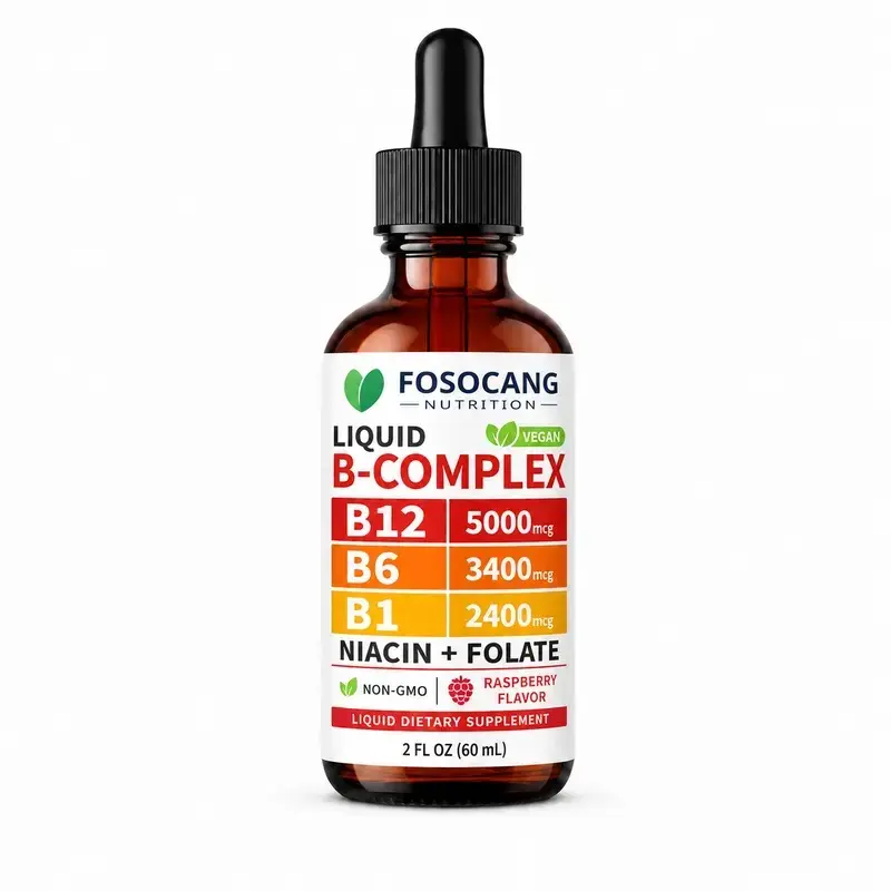 FoSoCang Liquid B-Complex Nutrition Supplement - 4 Fl Oz Portable Energy Stamina Supplements with B12, B6, B1, Niacin, Folate, Pure Vitamins, Gluten-Free, Non-GMO for Boosted Energy Support
